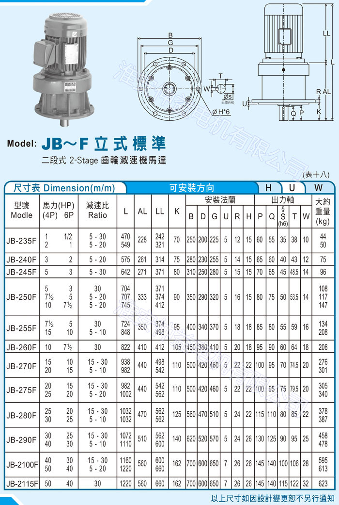 台湾减速机-91视频官网下载强力型减速机 JB-F立式标准（二段式2-Stage91视频下载免费马达）